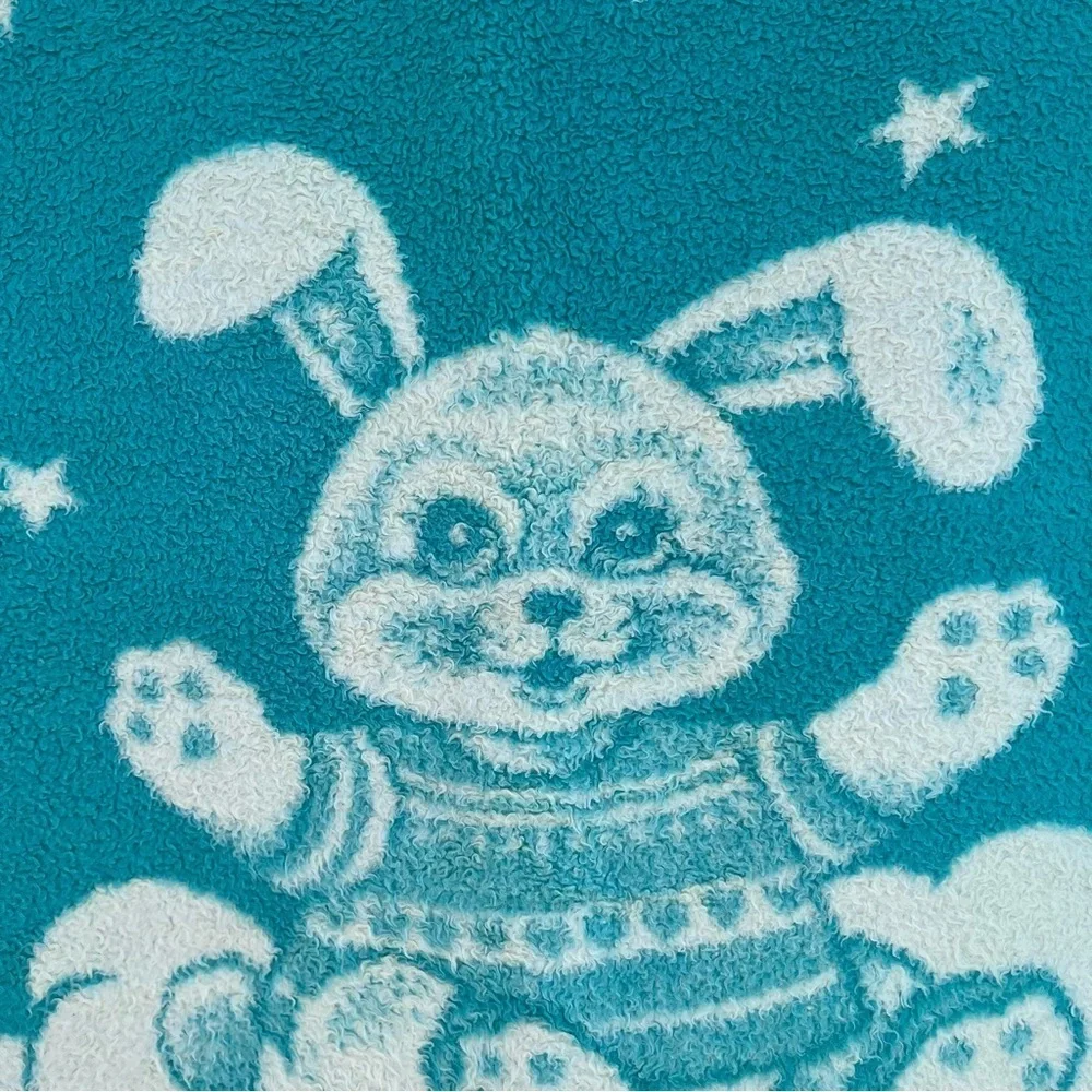 VTG San Marcos Happy Bunny Rabbit Reversible Plush Baby Blanket Cloud Star 44x49